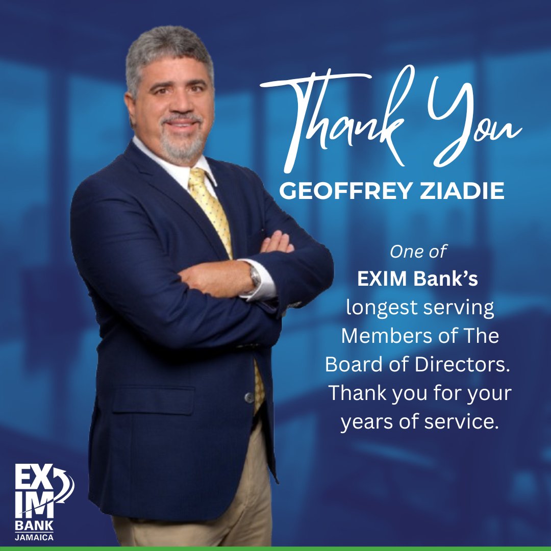 EXIMBankJa's tweet photo. Today, we extend our sincere gratitude to two outstanding members of the EXIM Bank Board whose service has left a lasting impact.
We thank Director Geoffrey Ziadie for his years of dedicated service, commitment, and invaluable contributions to the growth and strategic direction of EXIM Bank.
We also recognize Director Sharon Williamson for her exceptional leadership and unwavering commitment to nation building. Her guidance and vision have helped shape meaningful progress within the organization and beyond.
We are deeply appreciative of their contributions and wish them continued success in all their future endeavors.
#EXIMBankJa #Leadership #Gratitude #NationBuilding
