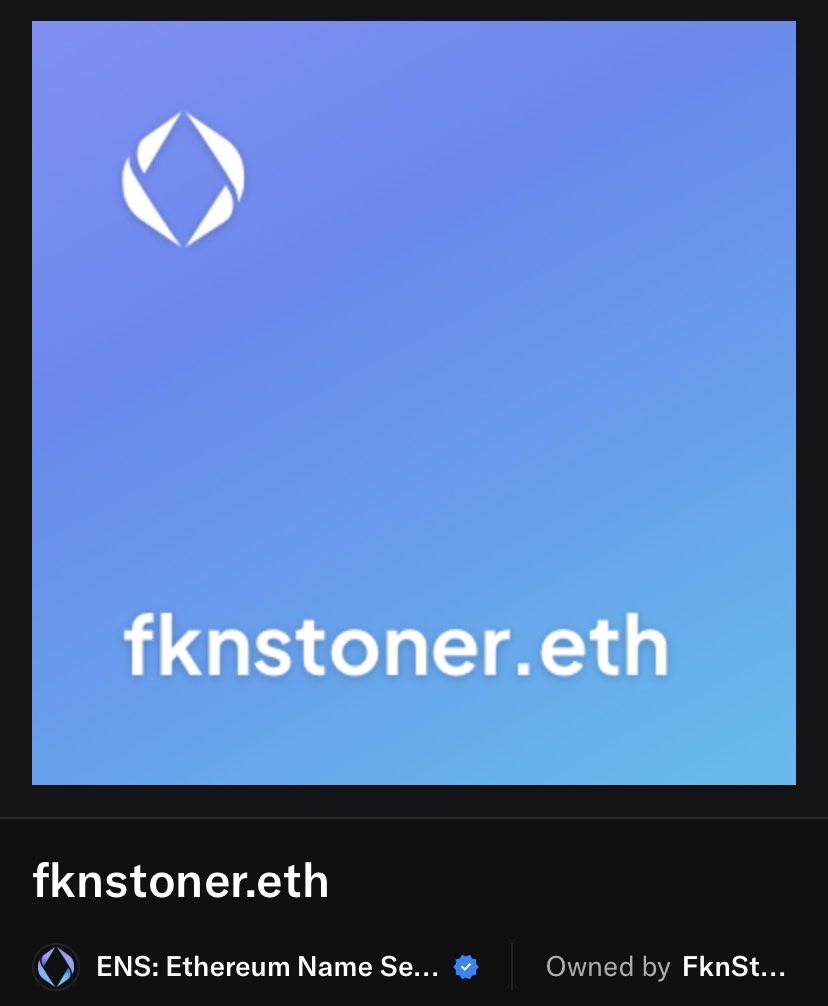 JNova_21's tweet image. Show me a better Stoner ENS! Purchased in the Golden age of NFTs. 💨💨💨

#web3 #ens #eth #stoner
