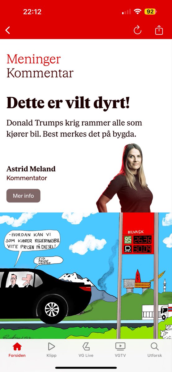 Greit nok at Trump har satt igang et kjør i Midtøsten. Men at ikke mediene klarer å peke på elefanten i rommet(endeløse avgifter og skatter på energi)og ikke kjører politikerne hardere på dette er for meg komplett uforståelig. Kutt avgifter på energi nå!