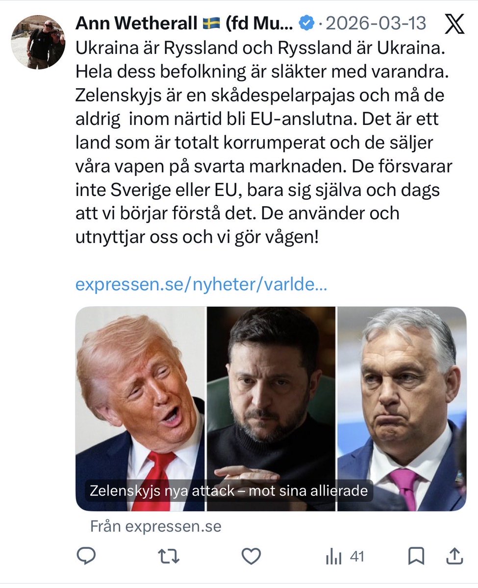 DanielAndersso1's tweet photo. @ann_wetherall @niklasorrenius Inte putinist…….. https://t.co/kdnwPC66rO