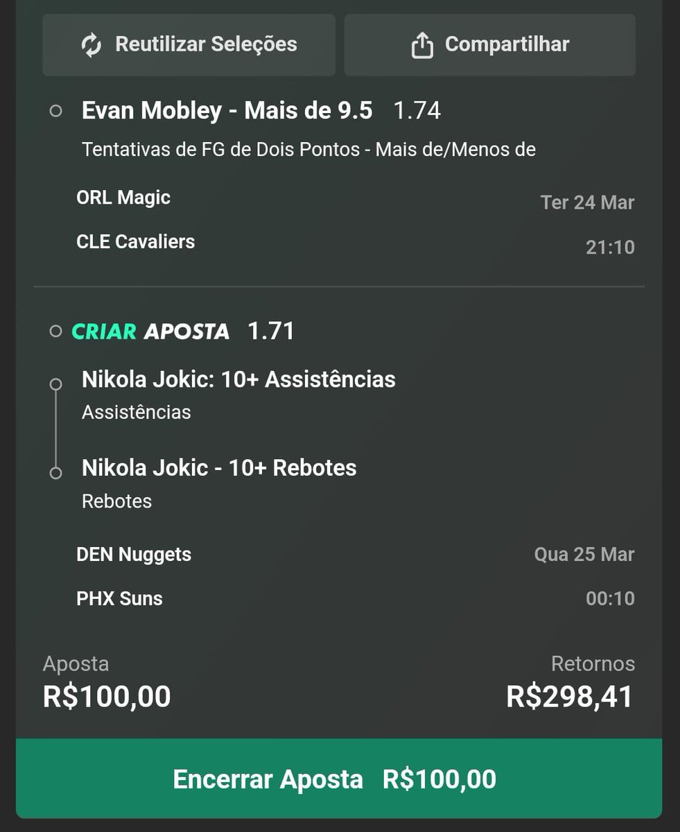 tipstermayara's tweet photo. Hoje ela veeem!

Evan Mobley
💸 Stake: 1% da banca
Link: https://t.co/J5dapwJd5L
Jokic
💸 Stake: 1% da banca
https://t.co/uelew8bFTC
Dupla
💸 Stake: 0.30% da banca
Link: https://t.co/3zjOkLL3qS https://t.co/2Z9NECGs1q