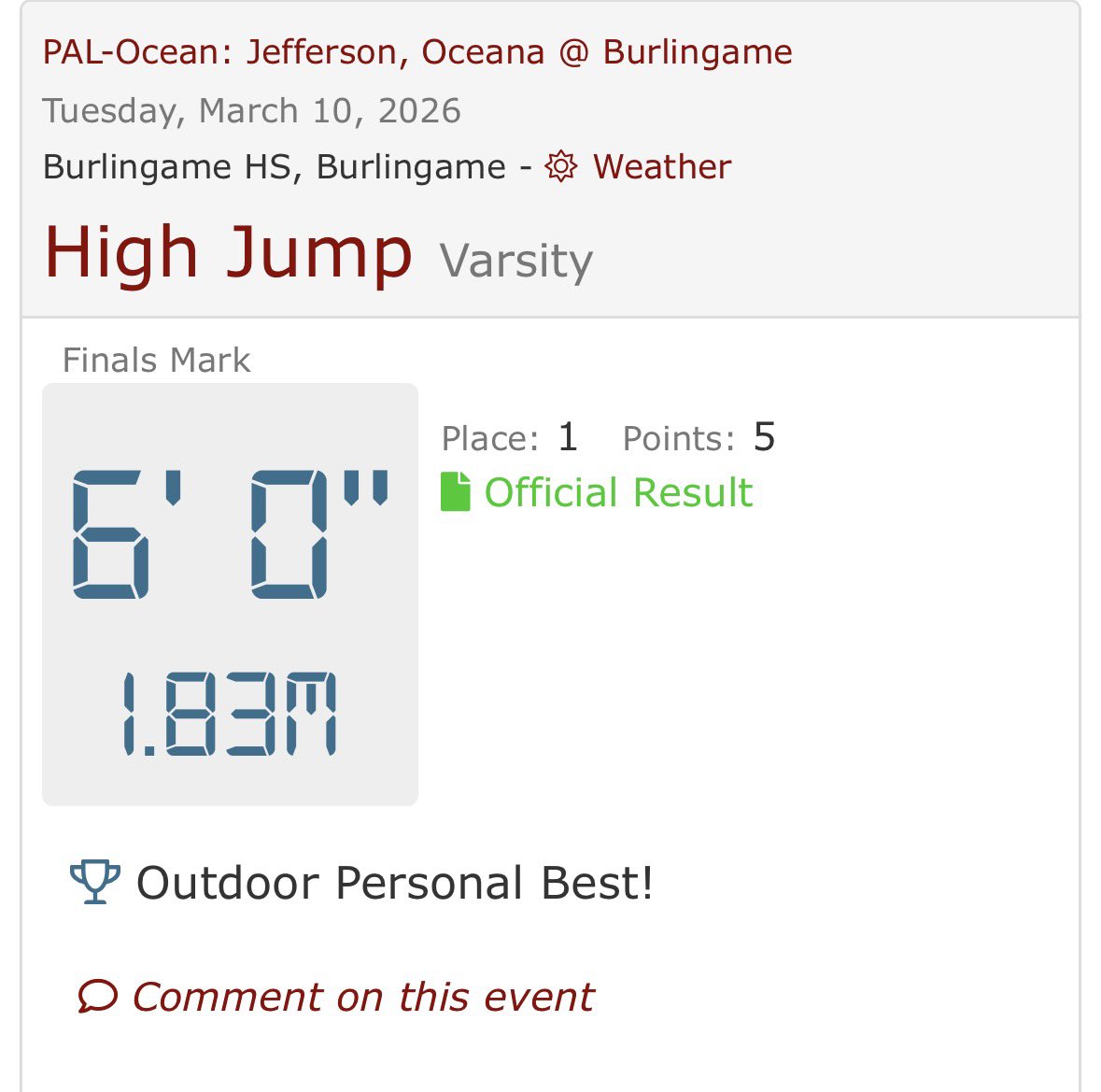 RyanHuie09's tweet photo. First track meet of the season. Exited for my new personal best, moving me up to top 100 in california. https://t.co/D1ZzlO7wJW