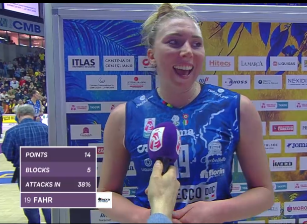 Temmzvolley's tweet image. 🇮🇹Sarah Fahr  vs  Novara  (4 set)

14 pts
%38  8/21
5 blok  1 ace
+12

📍Maçta #MVP seçildi.

#LVFSerieA1