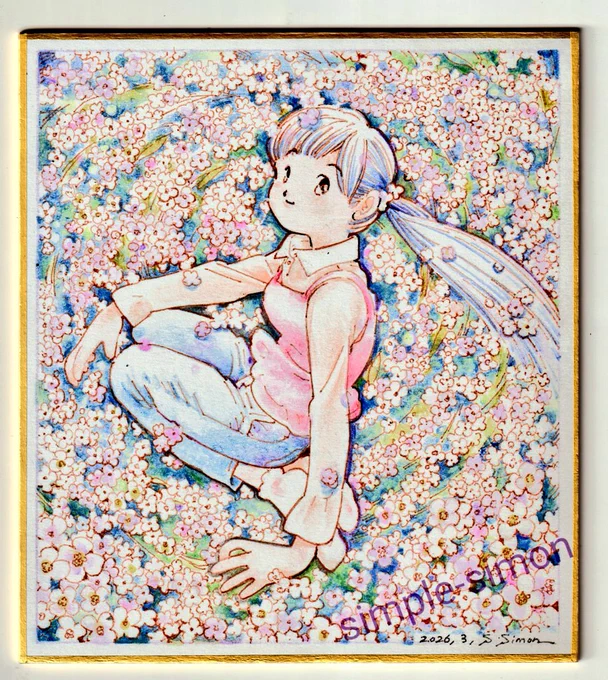おはようございます朝の再掲のお時間です。 「スイートアリッサム」 ミニ色紙です。 相変わらず色味調整が難しいです。 左:スキャン、右:スマホカメラです。原画の色味に近いのは右かなあ。 元々の絵が少し暗めでした 本日も良い1日を!