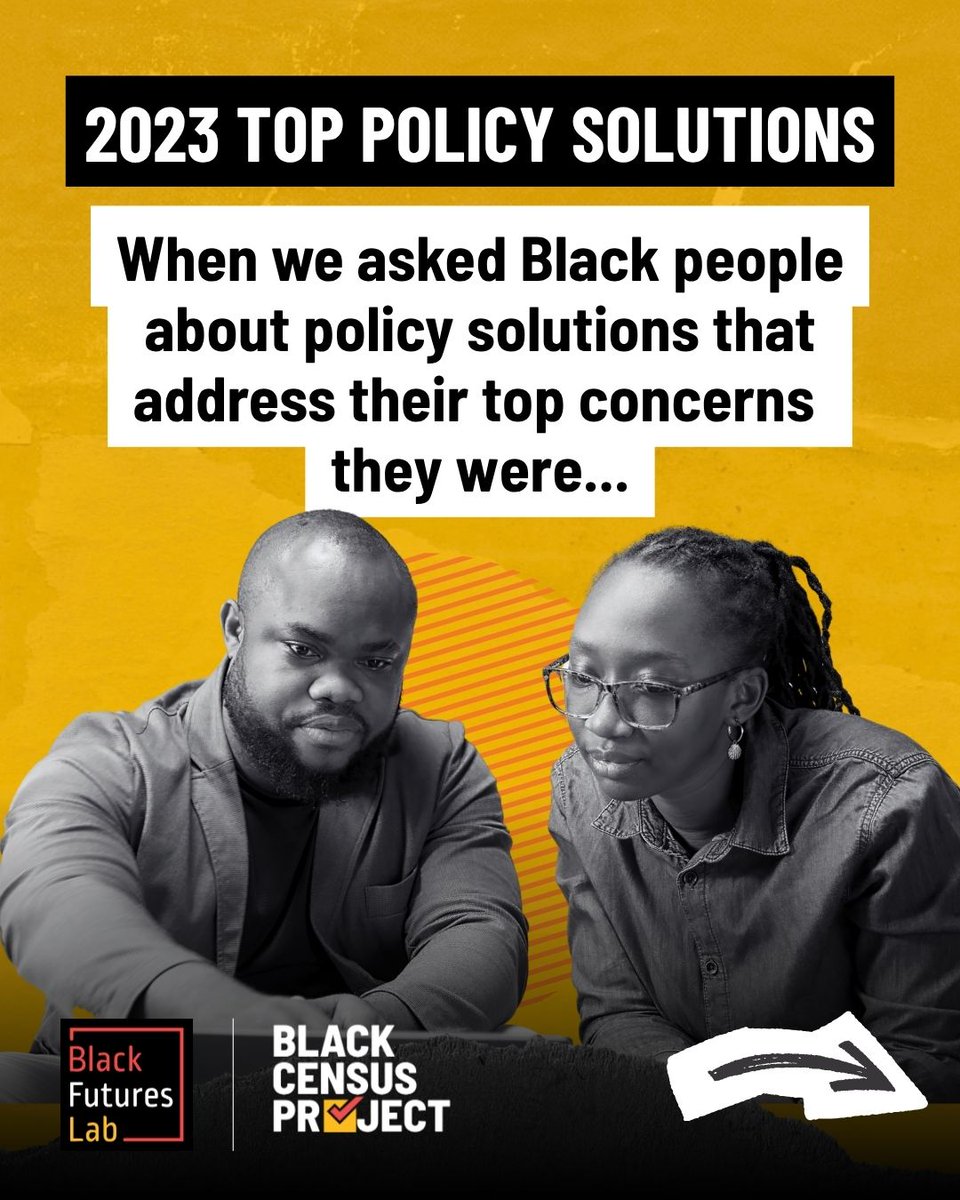 blackfutureslab's tweet photo. When you think of policy solutions that you felt most passionate about in 2023, did any of the following come to mind? 

Check out the link below to learn more about our 2026 Black Census Project.⁠ 📌
https://t.co/SHqQEQEAD3 https://t.co/WZY5lmkQF5