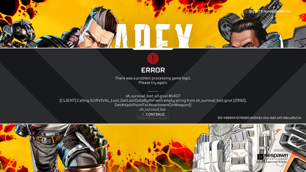 HOWJORD's tweet photo. @PlayApex @Respawn just had this. I was knocked it crashed then back in game. https://t.co/iNM0T44DWX