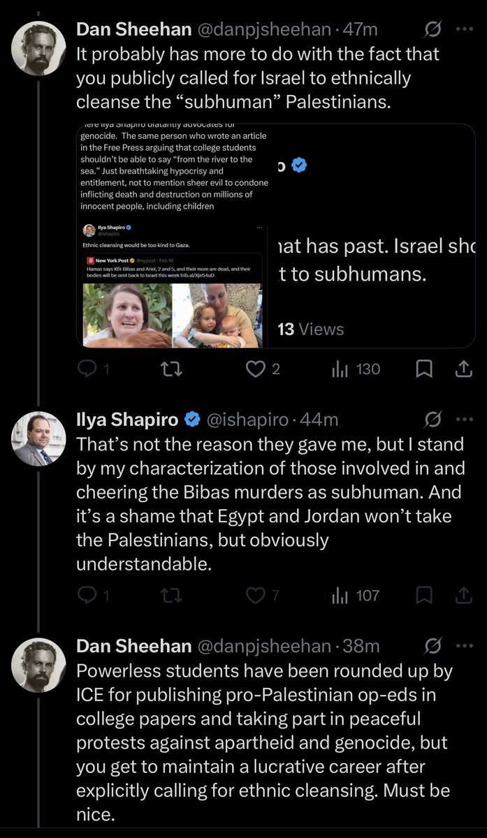 danpjsheehan's tweet photo. Just had a lovely chat with Ilya “ethnic cleaning would be too good for Gaza” Shapiro. https://t.co/KYj7xvu8sA