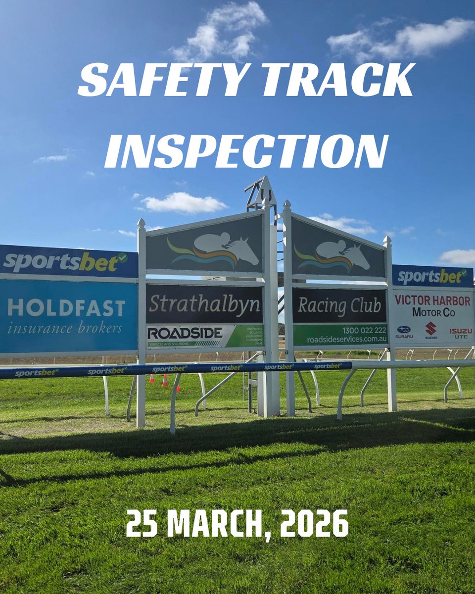 ttayloraus's tweet photo. 🏇 Strathalbyn Race Club – Track Update | 25 March
⏰ Safety Track Inspection 6:45am.
📍 Track Conditions:
• Rail: True
• Rainfall: 0mm (last 24hrs) | 0mm (last 7 days)
• Irrigation: 0mm (last 24hrs) | 18mm (last 7 days)
🌤 Weather:25°C
🏁 Race 1: 1:40pm @RacingSA ; https://t.co/mRFaFiCT39