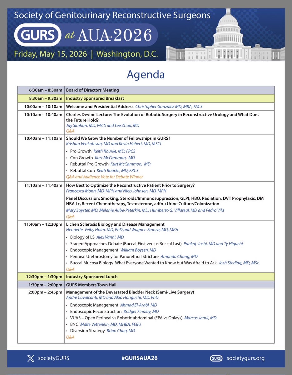 SocietyGURS's tweet photo. AUA 2026 GURS Agenda,  going to be an engaging meeting!! Look forward to seeing everyone there! https://t.co/vqycIPkhr2
