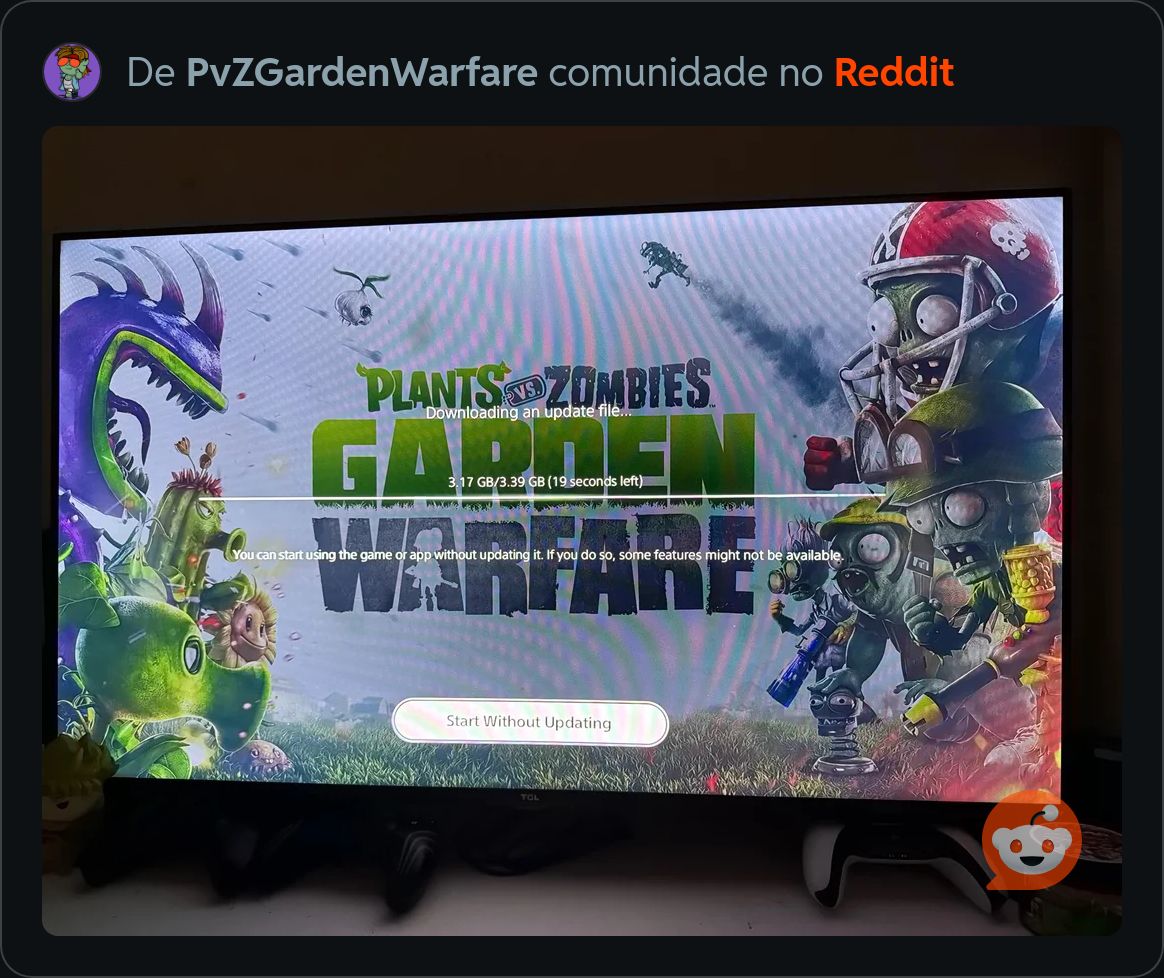 BigAngeloZao's tweet photo. A comunidade dos PvZs shooters no reddit estão reportando que o GW1 recebeu uma atualização somente no Playstation.
Ao que tudo indica está relacionado à estabilidade dos servidores, mas a Ea/PopCap não confirmaram nada ainda https://t.co/uZs6Mfn04y