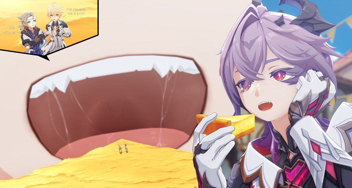 Albedo and the Traveler joined Durin for lunch, but they didn't stay for dessert. They said the had...something else to do 🤔🥧