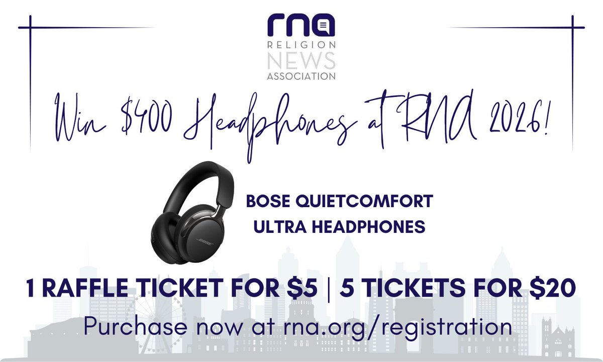 ReligionReport's tweet photo. Who DOESN'T want to win a raffle?!

Buy your tickets today for a chance to win Bose QuietComfort Headphones, generously donated by Kelly Hughes. The winner will be announced at the RNA conference; you don't need to pick up in-person.

https://t.co/0XCyl35qe7 https://t.co/ObtaxMGml2