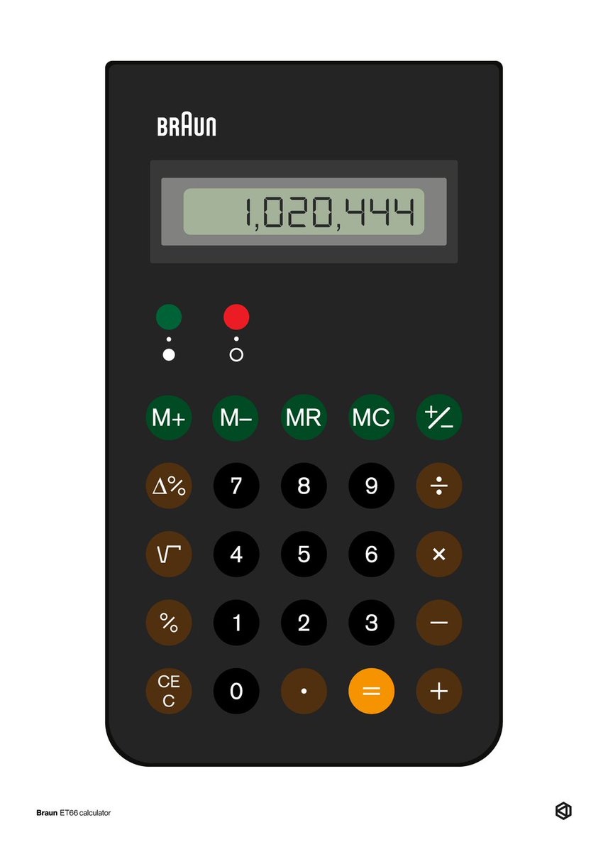 axisophy's tweet photo. The calculator that inspired Apple. Dieter Rams and Dietrich Lubs designed the Braun ET66 in 1987 — and Jony Ive's iOS calculator is still paying homage nearly 40 years later.

From our Gizmo collection → https://t.co/jGUF6zWd1C https://t.co/rJEUfJCgNY