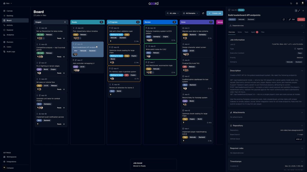 CoordHQ's tweet photo. Running AI agents in 12 terminal tabs isn't scaling. Coord queues the jobs, spins up worktrees, opens PRs, and tracks CI — so you can focus on the review, not the wrangling. Your code. Your merge button. Start building free ↓