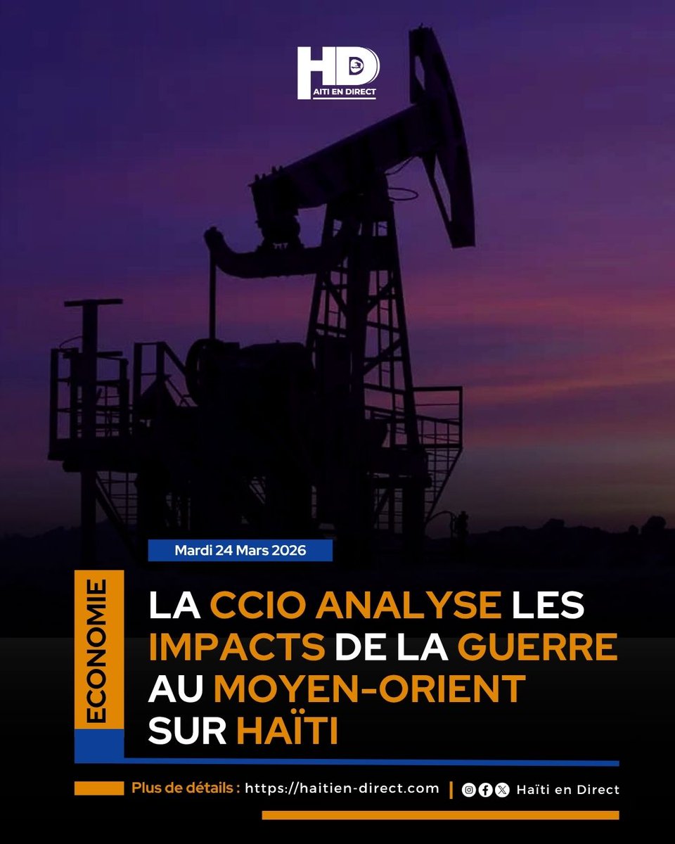 direct_Haiti's tweet photo. La CCIO analyse les impacts de la guerre au Moyen-Orient sur Haïti

La Chambre de Commerce et d’Industrie de l’Ouest (CCIO) publie une analyse macréoconomique détaillée sur les impacts de la guerre au Moyen-Orient pour l’économie haïtienne. Hausse du prix du pétrole, inflation importée, pression sur la gourde : le constat dressé par la CCIO est alarmant pour un pays dont la survie économique repose largement sur les importations. Le présent article reprend les principaux détails de l'analyse de la CCIO publiée 17 mars 2026.

Lire la suite⤵️
https://t.co/8yMLm6C8Ej