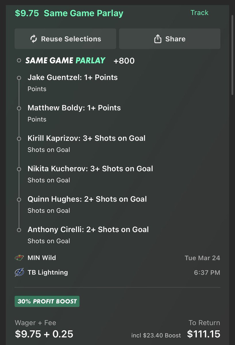 TB/MIN SGP🚕🏒
+800💰

#Gambling𝕏 #NHLPicks