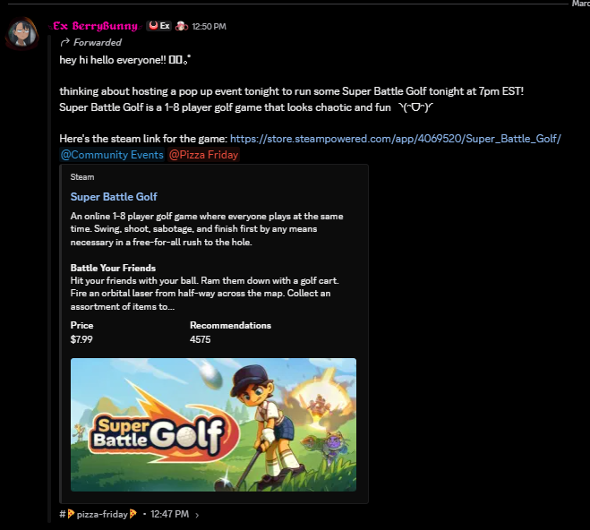 ExolvedEsports's tweet photo. Tuesday Pop Up 👀

We plan on having more nights with our community outside of our typical "Pizza Friday", so tonight @_berryxxo will be hosting "Super Battle Golf"!

We will be starting ~ 8pm EST! https://t.co/ubjfGLt5l0