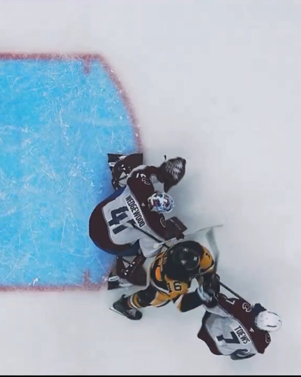 Scott_PittDSEN's tweet photo. Riddle me this. 

Wedgewood initiates contact in the crease and is playing essentially into Brazeau, his teammates boxes Brazeau out and is still out of the crease. 

In what universe is this no goal? Oh wait it’s the NHL saying yeah screw Pittsburgh. I’m baffled. https://t.co/kLPpn1FQhz