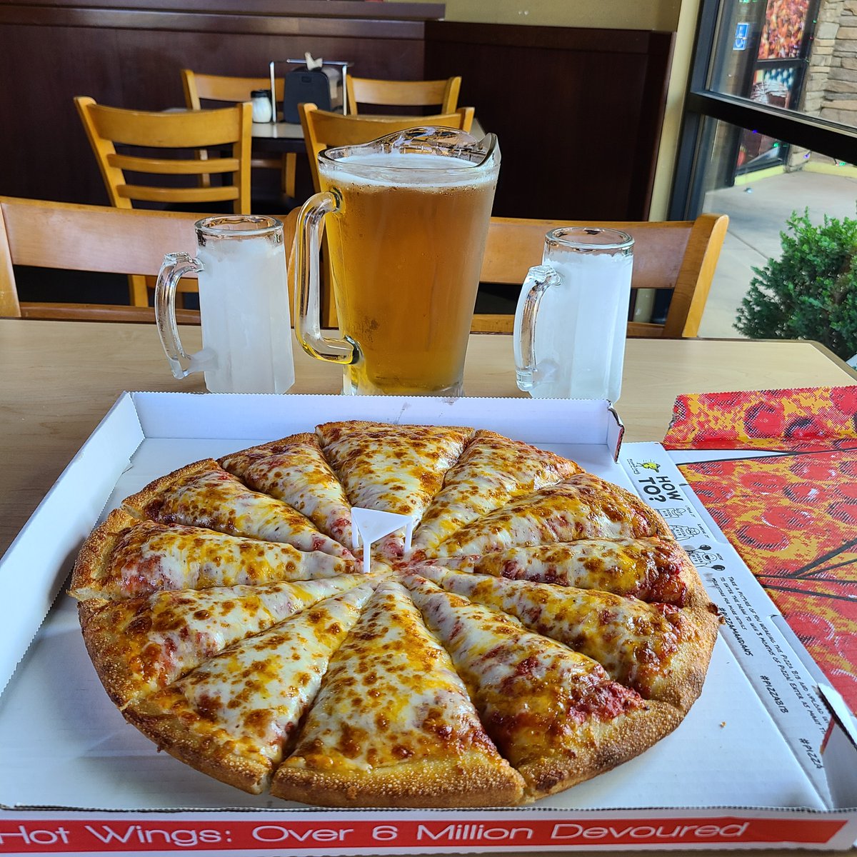 Hot outside? Cool in here. 🍕❄️ Come dine in at PizzaMan Dan's and trade that heat for a cold pitcher, a fresh cheese pizza, and the best seat in the house. This is your sign to get out of the sun. 😎 Find your nearest location at pizzamandans.com #PizzaManDans