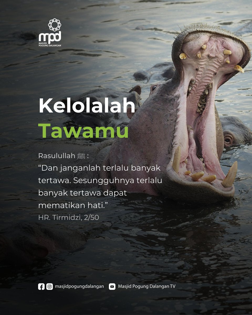 masjidmpd's tweet photo. Tertawa itu boleh, tetapi jangan berlebihan. Tawa yang berlebihan membuat hati menjadi lalai. 

Hati yang hidup tidak dipenuhi gelak tawa, tapi diisi dengan dzikir dan kesadaran akan akhirat. Dari situ lahir ketenangan dan kelembutan. Tahan diri, jaga adab dan ingat tujuan hidup. https://t.co/ZB7NuvmB9B