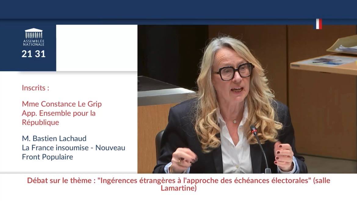 ConstanceLeGrip's tweet photo. Ce soir s'est tenu à l'Assemblée nationale, à l'initiative du Groupe @DeputesEnsemble , un débat sur les ingérences étrangères à l'approche des échéances électorales. Les ingérences de certaines puissances et certains acteurs étrangers ne sont plus un phénomène marginal, mais s'inscrivent au cœur de stratégies de déstabilisation de nos démocraties. La Russie de Poutine est actuellement la principale force qui orchestre ces ingérences et manipulations informationnelles contre notre pays et contre les autres démocraties européennes. Mais elle n'est pas la seule ! #guerrehybride @Viginum_Gouv