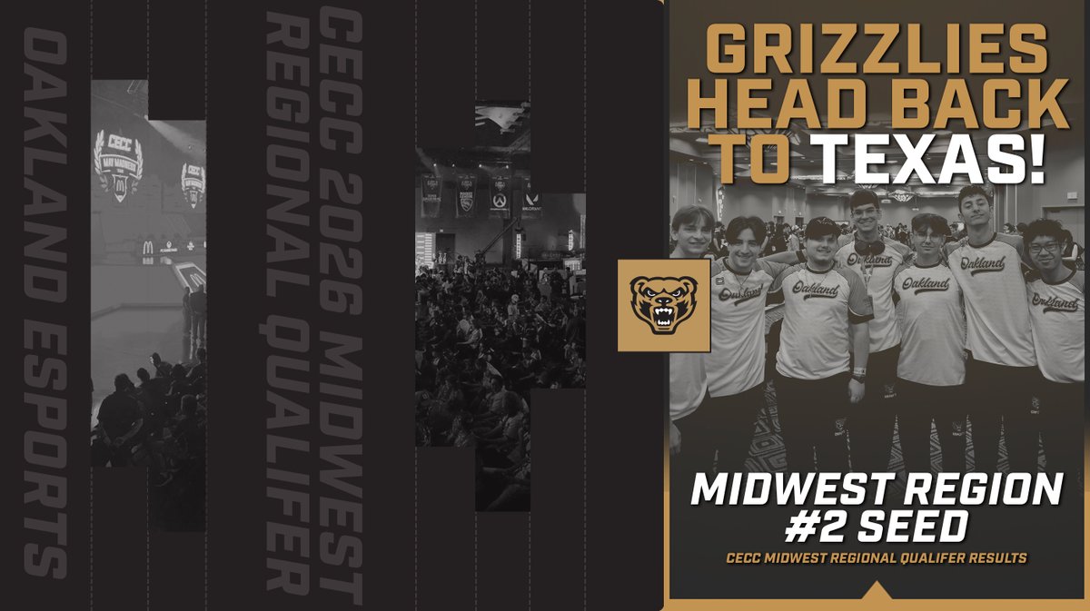 OaklandEsports's tweet photo. THE GOLDEN GRIZZLIES SMASH BROS TEAM IS HEADING BACK TO TEXAS!

Our Smash Bros Team punched their ticket to the CECC National Championship Event happening this May after getting 2nd place in the Midwest Regional Qualifier Event.

This will be our 3rd year in a row in attendance, and we're fired up to make another deep run.