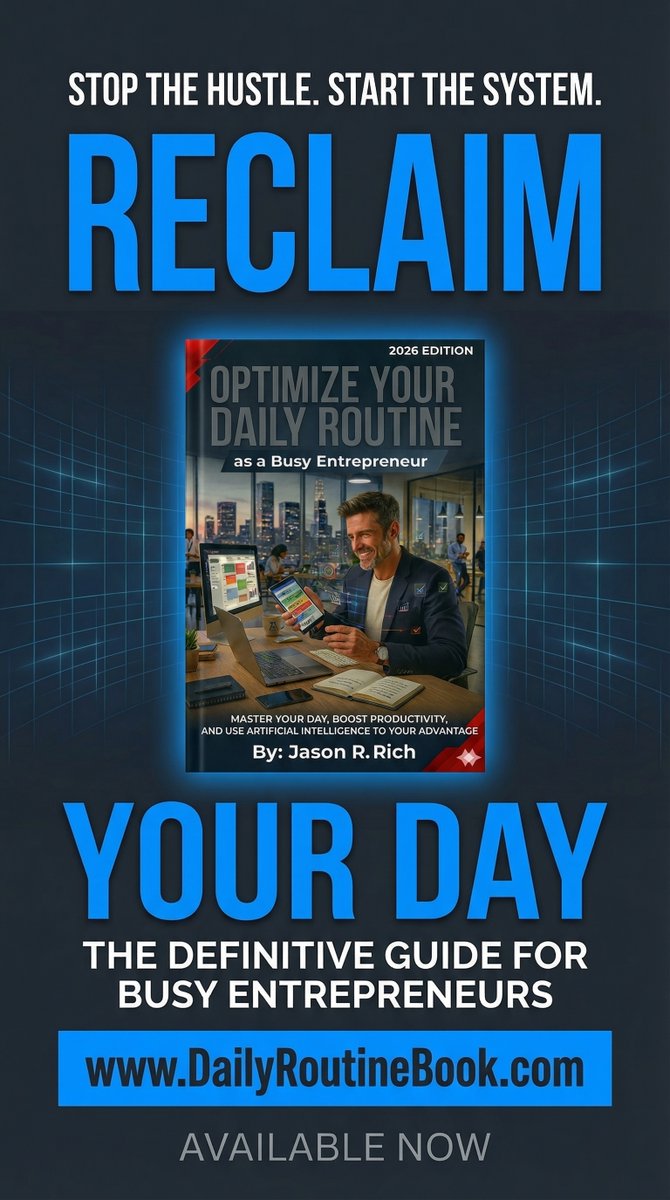 JasonRRich7's tweet photo. Small business owners and managers don’t need more hustle. They need a system. Optimize Your Routine as a Busy Entrepreneur is a definitive and practical guide that shows you how to reclaim your time, streamline your operations, and build a business that runs with clarity instead of chaos. Just $9.99 - Purchase your copy at https://t.co/JmQK1ByCV0. #Entrepreneur #TimeManagement #Productivity #ProductivityHacks #Scheduling #eBook #Business #SmallBusiness