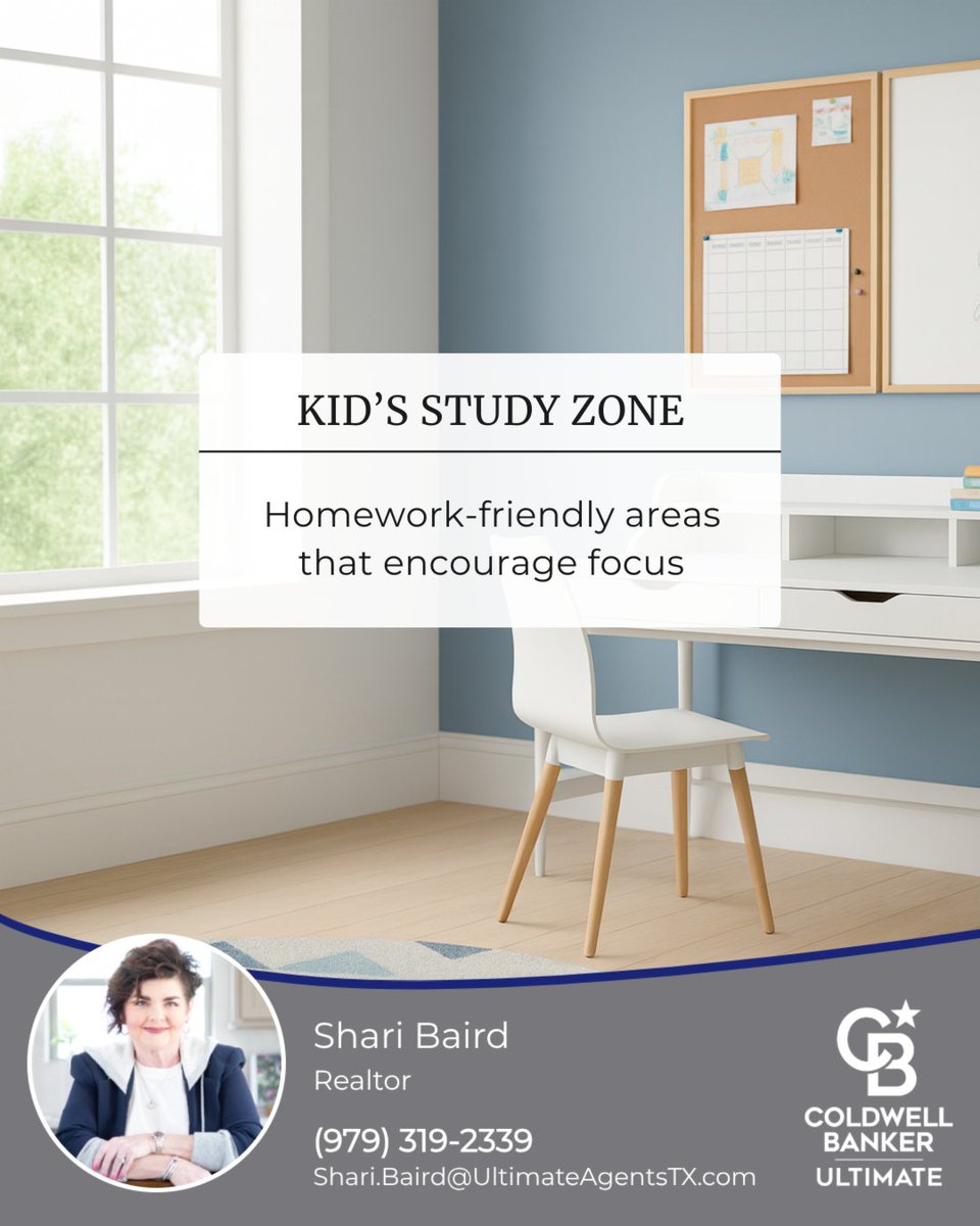 ShariDBaird's tweet photo. Creating a homework-friendly area doesn’t have to be complicated! 

Here’s how to set it up at home:
💡 Good lighting
🗂️ Organized supplies
🪑 Comfortable seating
🧹 Minimal distractions
🖼️ Personal touches

#studyzone #homeworktips #familyliving #ShariSells #SellWithShari https://t.co/EHJ4L6Wx6c