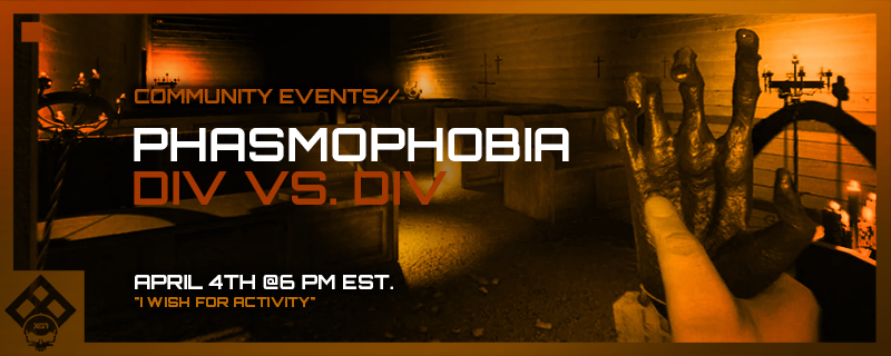 Time to get spooky in our <a href="/PlayPhasmo/">Phasmophobia</a> Div v. Div event

Come join us April 4th at 6 pm est 

Not everything lives on X. 
Join Xiled Gaming Network on Discord 
⏬Link⏬ 
discord.gg/xgn