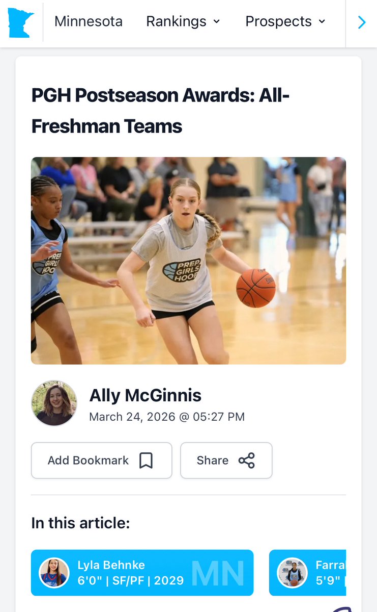 SLPHSGBB's tweet photo. Congrats to @lylabehnke (2029, SF/PF, Spring Lake Park) for being named to @PGHMinnesota’s All Freshman Team Honorable Mention!!

@AllyMcGinnis2 @GMacHoops https://t.co/e6InMrTXtf