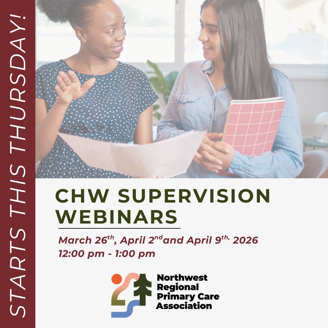 NWRPCA's tweet photo. Starting This Thursday: Join Our 3-Part Community Health Worker Supervision Webinar Series.

📅 Thursdays, March 26, April 2, &amp; April 9
⏰ 12:00 pm - 1:00 pm PT

Register today: https://t.co/cVjsewtv1D https://t.co/mzRiY2jt13