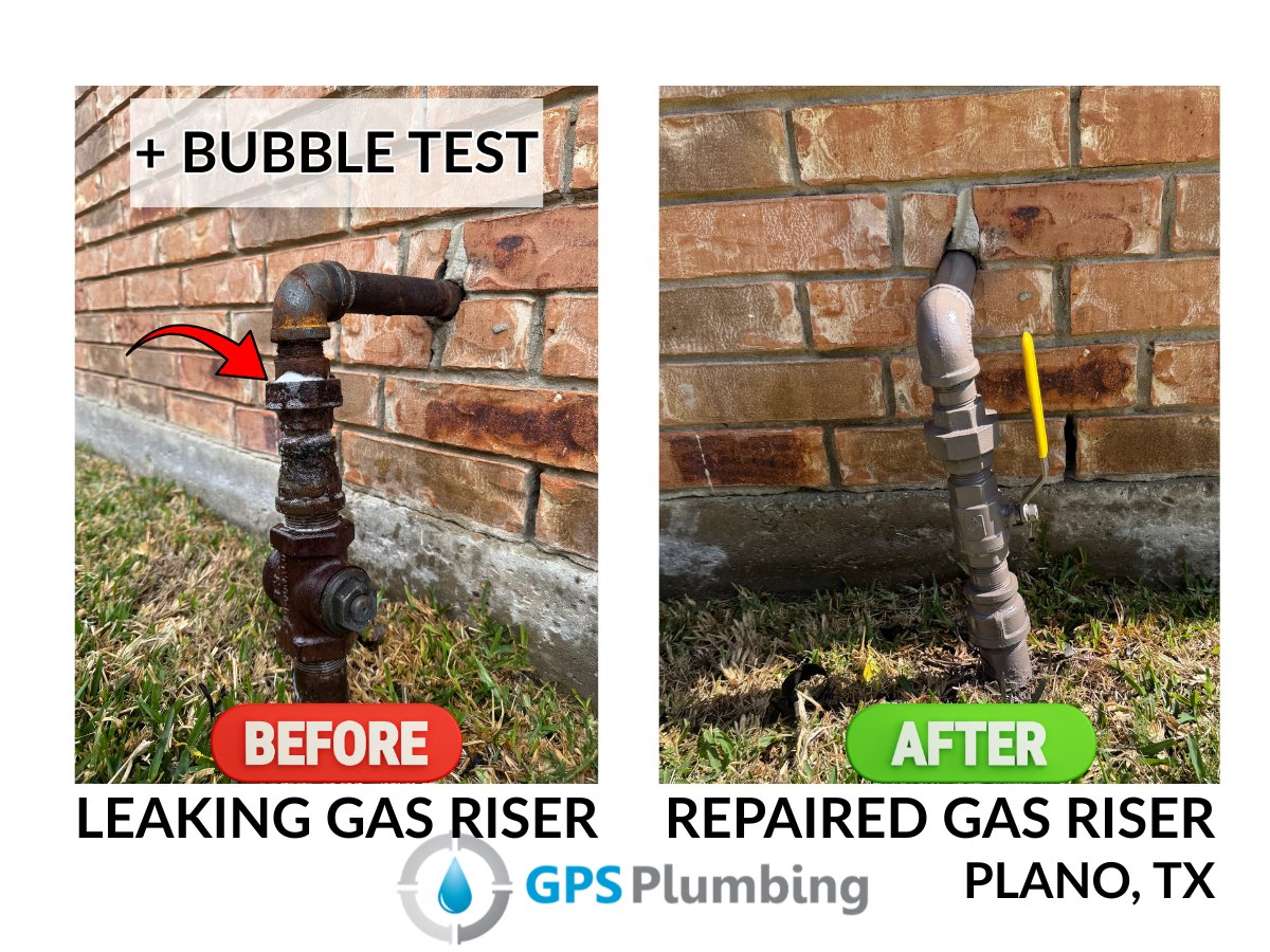 GPSPlumbingTX's tweet image. Leaking gas riser in Plano TX confirmed with a positive bubble test. Replaced with a new code-compliant riser and re-tested to ensure a safe, leak-free system.

#PlanoTX #GasLeak #GasLineRepair #GPSPlumbing #DFWHomes