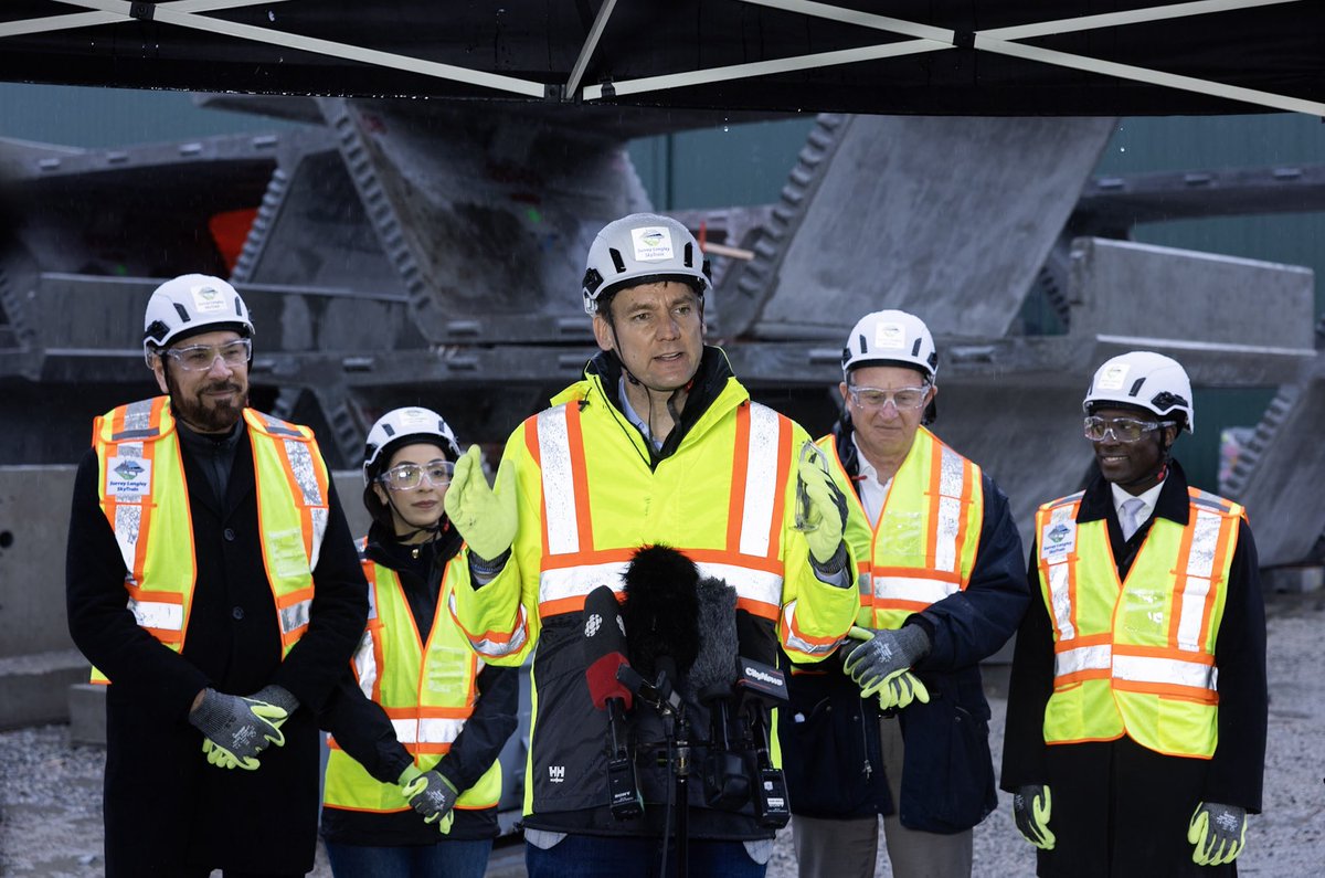 Dave_Eby's tweet photo. The Surrey Langley SkyTrain is taking shape! I visited the precast facility in Surrey where key components for this project are being built. By casting these components locally, we're supporting good-paying local jobs and keeping economic benefits in our communities. https://t.co/2p1GtZttee