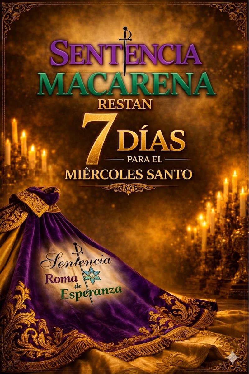 LONGINOS_GR's tweet photo. Siete días para la Roma más Macarena
Albero en cada paso, andar templao y ese pellizco que solo entiende el barrio. Cuando suene el llamador, la Sentencia será nuestra fe y la Esperanza nuestro arte.💜💚 https://t.co/A8Uo21RQa3