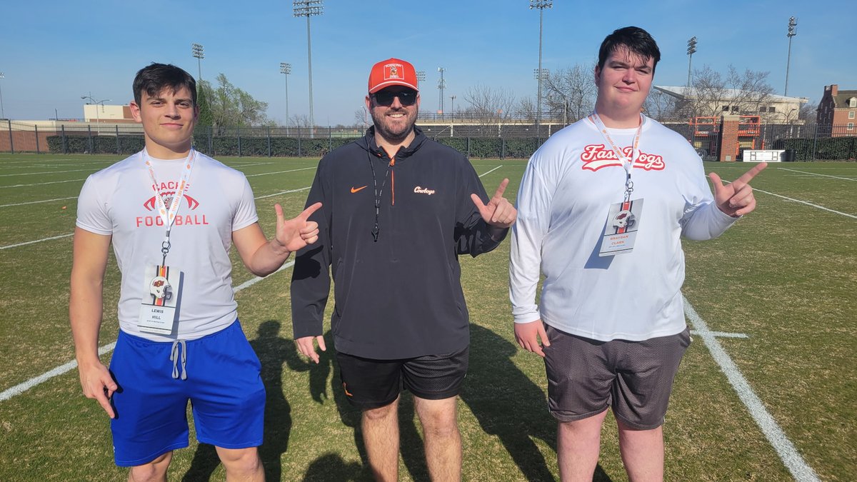 BraydanClark79's tweet photo. Had a great time being able to visit @CowboyFB spring practice. Thanks for the invite! @WesDr8ke @__CoachMorris @BooneFeldt @CoachGRichDL @FootballCache @Lewis_Hill54 https://t.co/WHVoCqqofp
