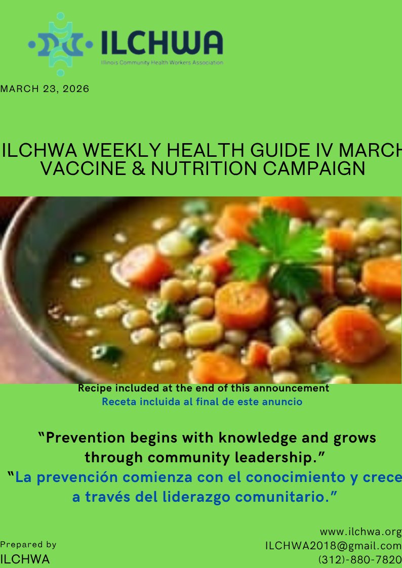 CHWNetwork1's tweet photo. ILCHWA WEEKLY HEALTH GUIDE IV MARCH VACCINE &amp; NUTRITION CAMPAIGN https://t.co/Hq2v0M4iPU