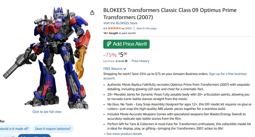BLOKEES Transformer Optimus Prime (2007)

$5

Can't get better than that honestly.
Will sell out.

amzn.to/4c4865V

#deals #ad