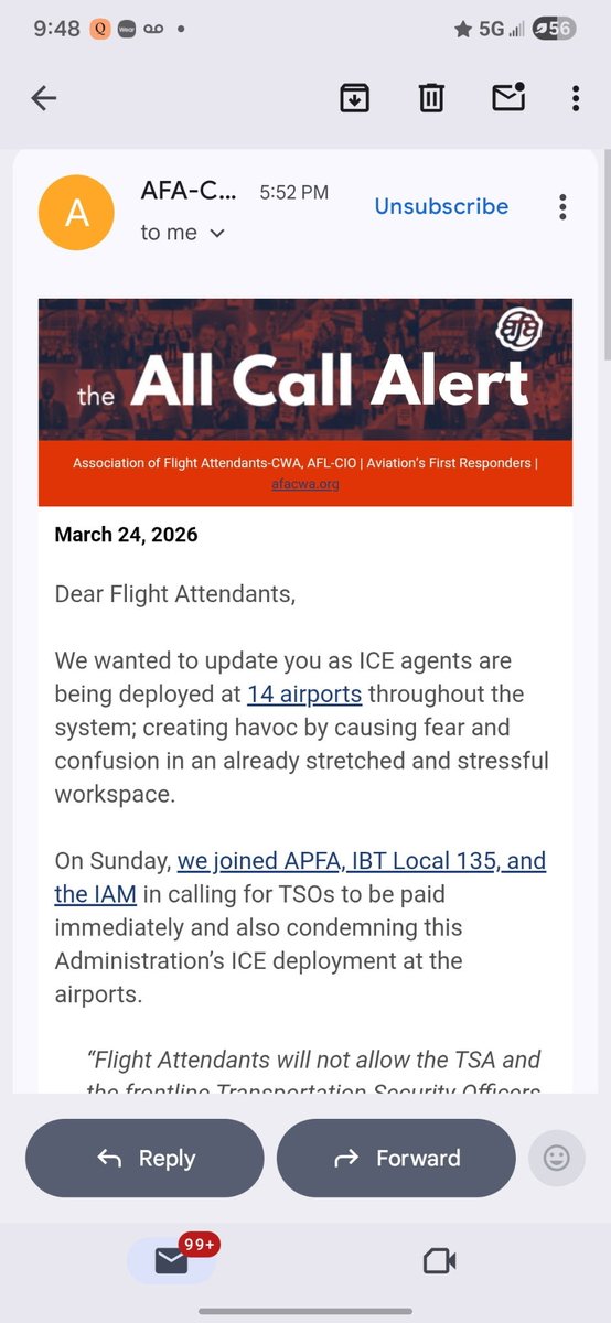 TMatthewConnors's tweet photo. So @united unions are asking flight attendants to report @ICEgov ?  @SecDuffy https://t.co/7QJqVcpxZk