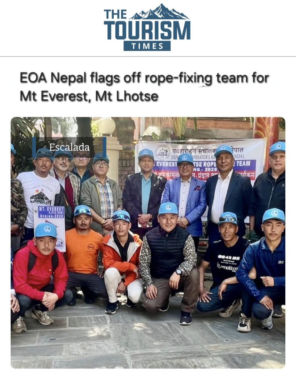 CarlosGarranzo's tweet image. #Everest -#Lhotse
La EOA confirma que el equipo liderado por Mingma Tenje Sherpa + 9 sherpas que fijará las cuerdas en la ruta Everest-Lhotse ya está equipado y saldrá en breve hacia EBC

👉thetourismtimes.com/news/climbing/…