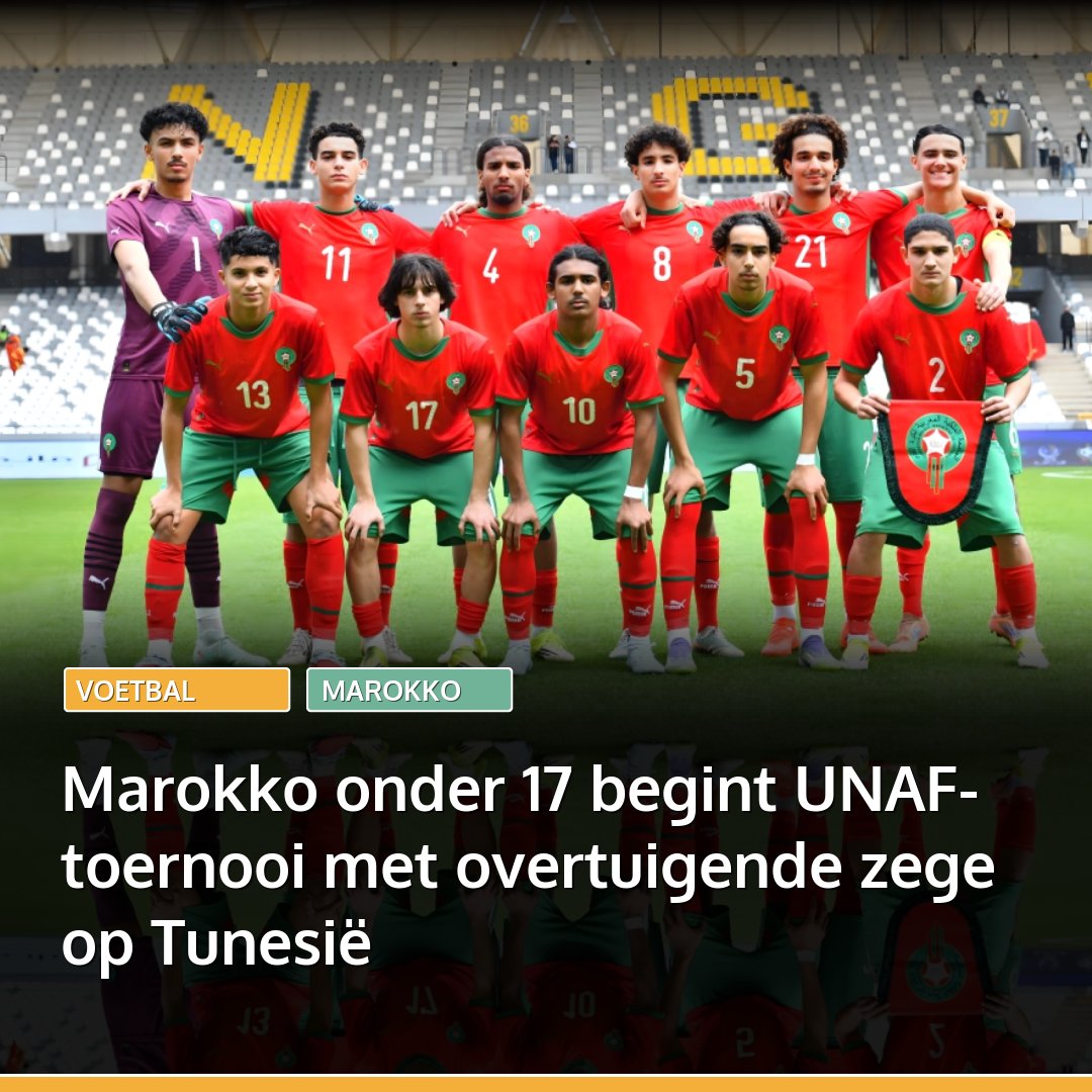 marokko's tweet image. Marokko is het UNAF-toernooi onder 17 begonnen met winst op Tunesië in Benghazi. De jonge Atlasleeuwen wonnen met 2 tegen 0 en zetten zich meteen goed neer in de strijd om de bovenste plaatsen.
👉🏽 Lees: l.marokko.nl/7UbyJLy0 👈🏽

#libie #benghazi #marokko #tunesie #algerije