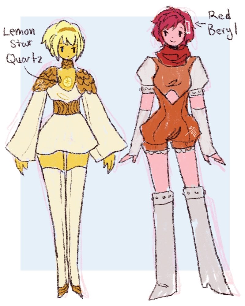 sorisketches's tweet image. went through my sketchbook and found my old gem designs for aigis n kotone 
little digital revamp 
#su #p3