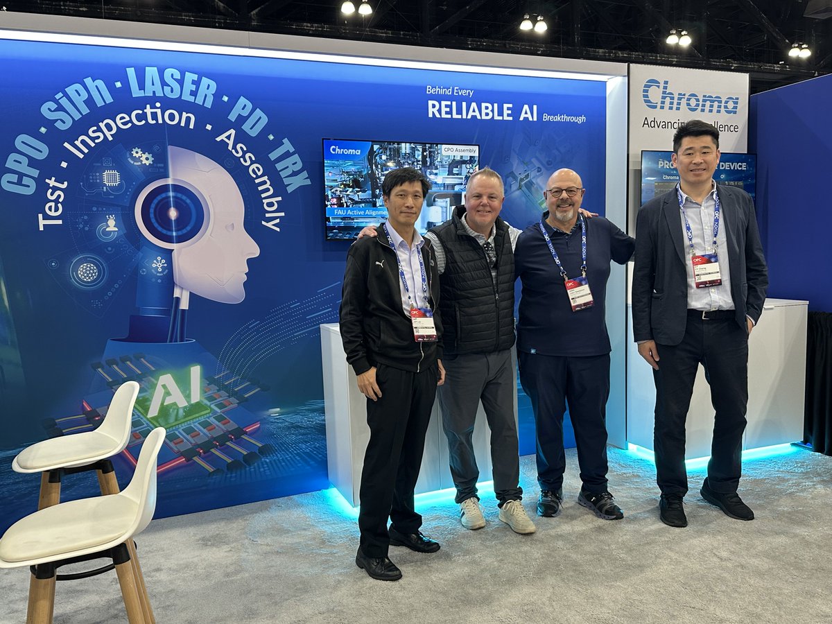 ChromaUS's tweet photo. As OFC 2026 wraps up, thank you for visiting Chroma ATE. We were excited to showcase our next-generation photonics reliability test solutions for SiPh/PIC manufacturing https://t.co/Tf17t15Tod

#ChromaATE #OFC2026 #Photonics #SiliconPhotonics #PIC #CPO #DataCenter #OpticalTesting https://t.co/8oZczO08Nk