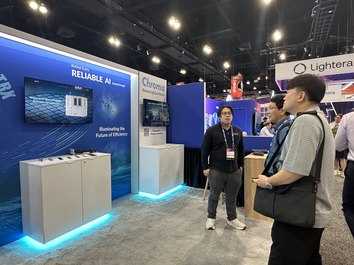 ChromaUS's tweet photo. As OFC 2026 wraps up, thank you for visiting Chroma ATE. We were excited to showcase our next-generation photonics reliability test solutions for SiPh/PIC manufacturing https://t.co/Tf17t15Tod

#ChromaATE #OFC2026 #Photonics #SiliconPhotonics #PIC #CPO #DataCenter #OpticalTesting https://t.co/8oZczO08Nk