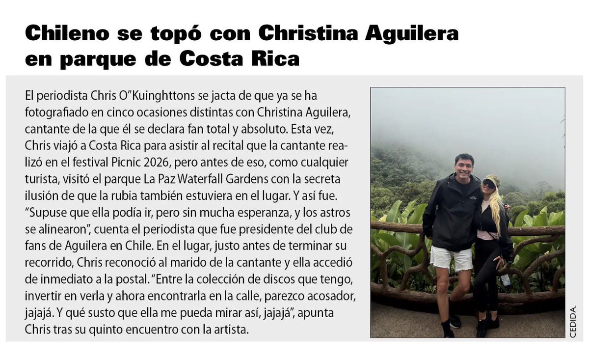 xtino_cl's tweet image. Que las lindas cosas salgan en los medios 🖤

Gracias @lun y a Natalia (periodista) por la nota de cuando me encontré con @xtina en #CostaRica 🇨🇷 

#Xtina #ChristinaAguilera #Fighter