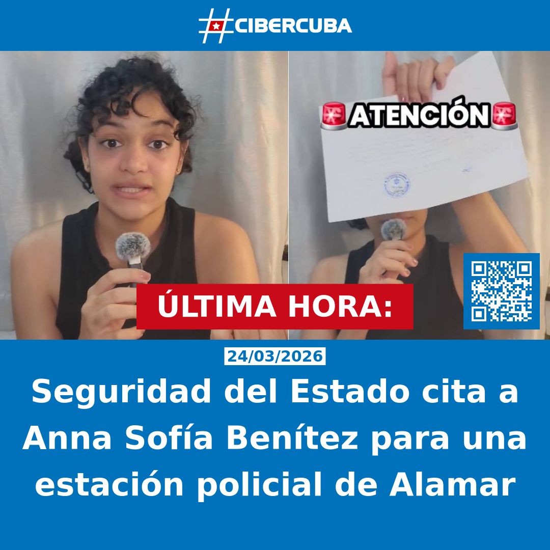CiberCuba's tweet photo. Seguridad del Estado cita a Anna Sofía Benítez para una estación policial de Alamar 
Leer más: https://t.co/GdfgErDrcS https://t.co/xKhWh3Y8Co