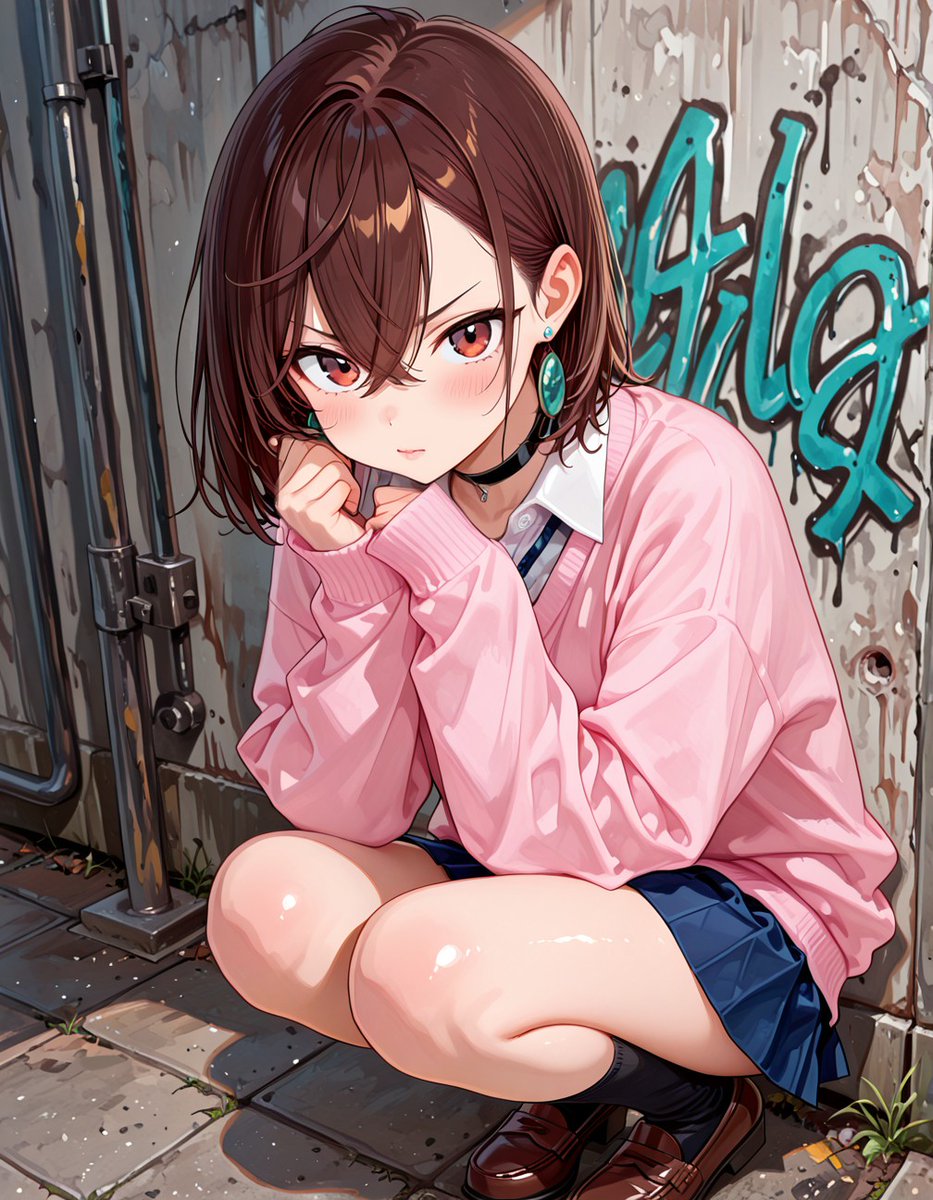 gsufb80699's tweet photo. #MomoAyase #綾瀬桃 #Dandadan #ダンダダン #PinkCardigan #PinkSweater #JK #SchoolUniform #Squatting #StreetArt #Graffiti #AnimeArt #AIArt #AIイラスト https://t.co/XLP80XnDjD