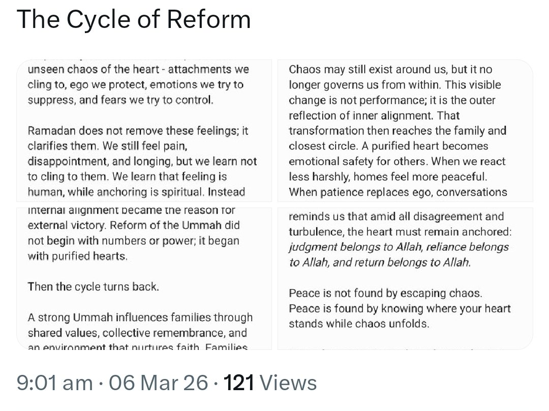 Ramadan came to teach us that anchoring ourselves to Allah is not only personal salvation - it is the foundation for the healing of families, the strengthening of communities, and the revival of the Ummah.