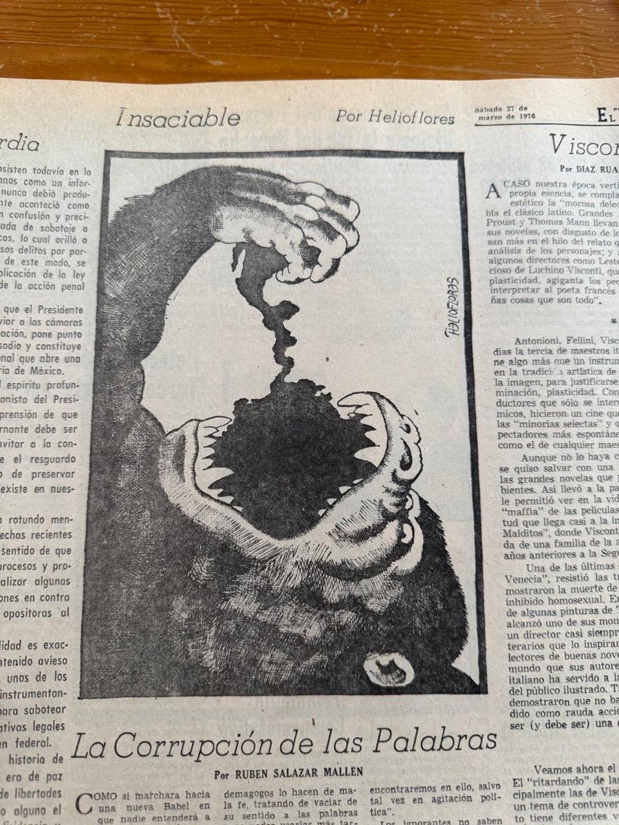 CARTÓN del RECUERDO:
Publicado el 27 marzo 1976
(Los gorilas poblaban casi toda América del Sur).
INSACIABLE: