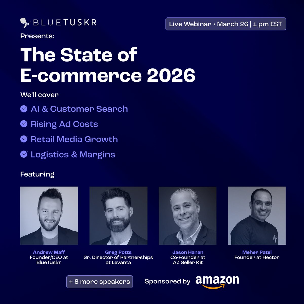 AZsellerkit's tweet photo. Join @AndrewMaff and Jason Hanan, along with many other industry experts, in an Amazon sponsored webinar about the future featuring casual discussion about AI, Advertising, and Logistics changes! You can register here: https://t.co/RnXxnE6dfk Seats are limited! https://t.co/5xHLWvLvbd