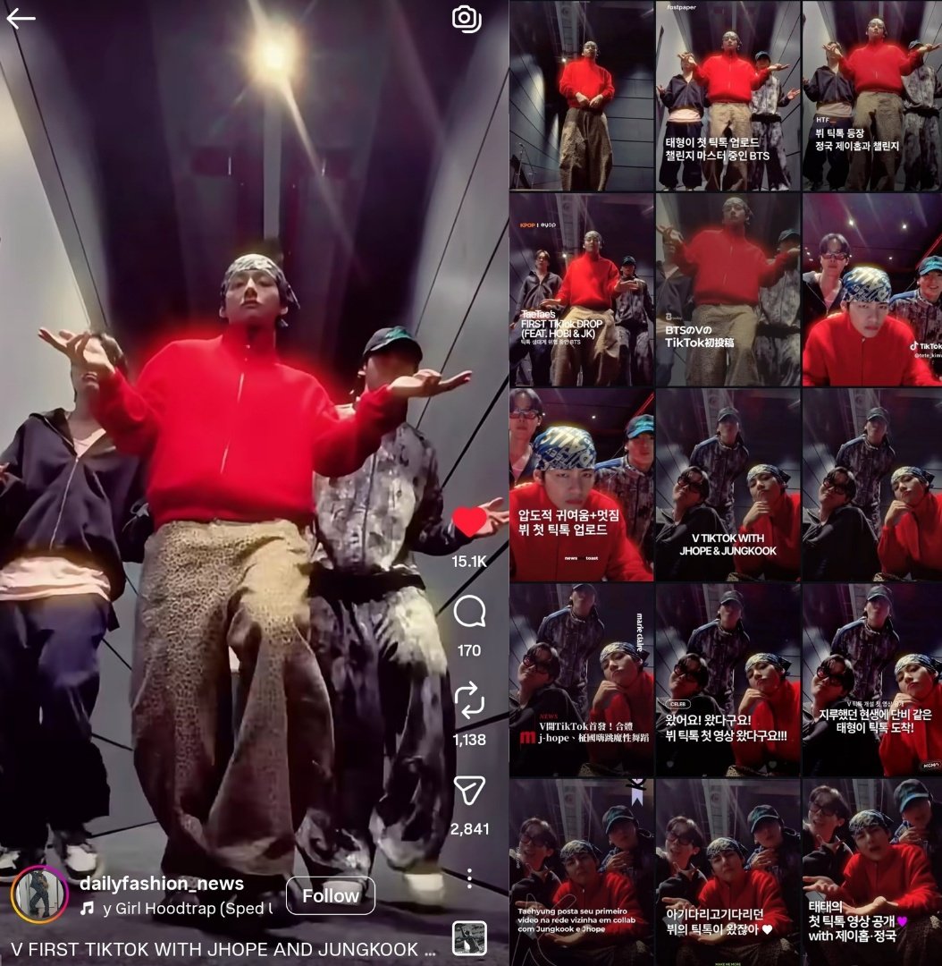 Several entertainment outlets have covered Kim Taehyung's big TikTok debut through the first video on his new account ❤️‍🔥 where he showcases striking visuals, smooth choreography, and sharp editing, blending relaxed movements with expressive charm and a playful vibe alongside+